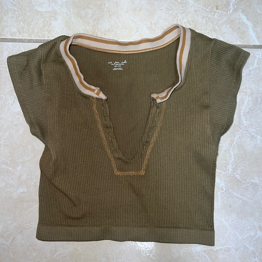 Out From Under Olive Crop Top with Tan Accents